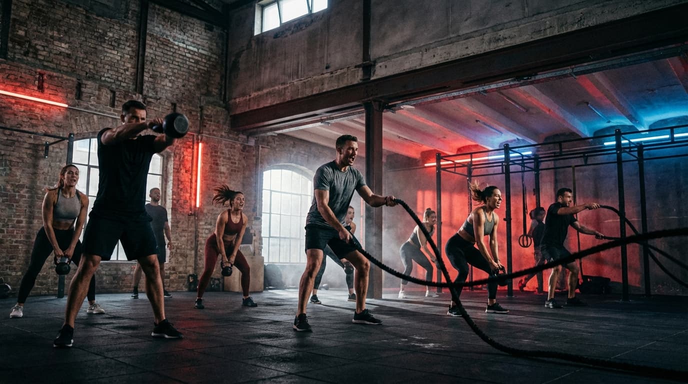 Intense group workout at FitPower Studio